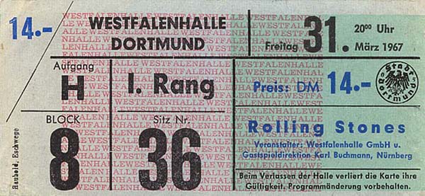 Ticket Rolling Stones 1967 Dortmund