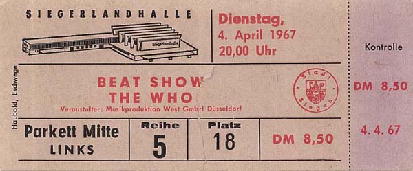 Ticket The Who1967 Siegerlandhalle Siegen